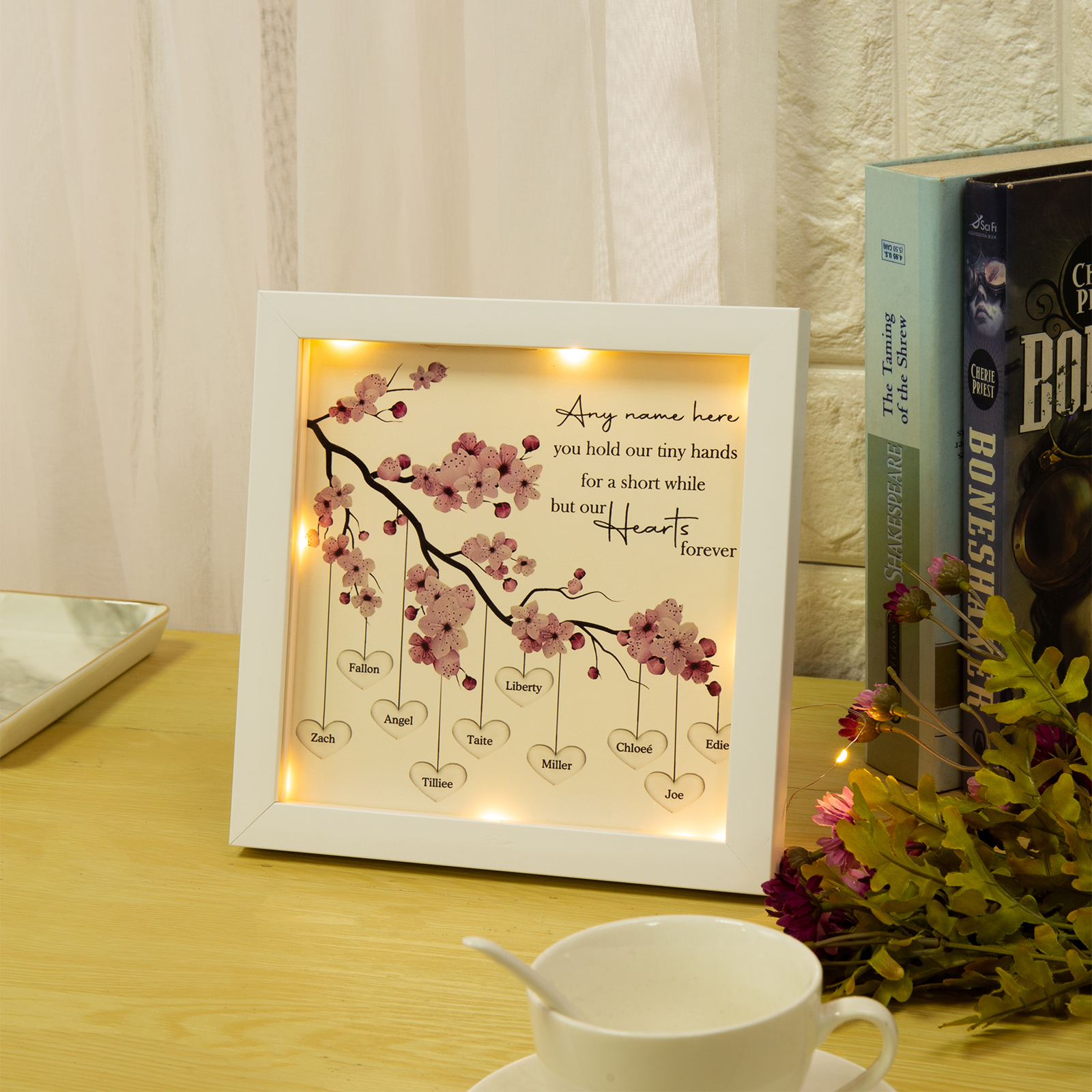 Personalised Flower Family Tree Frame Custom 10 Names LED Night Light-Jessemade AU