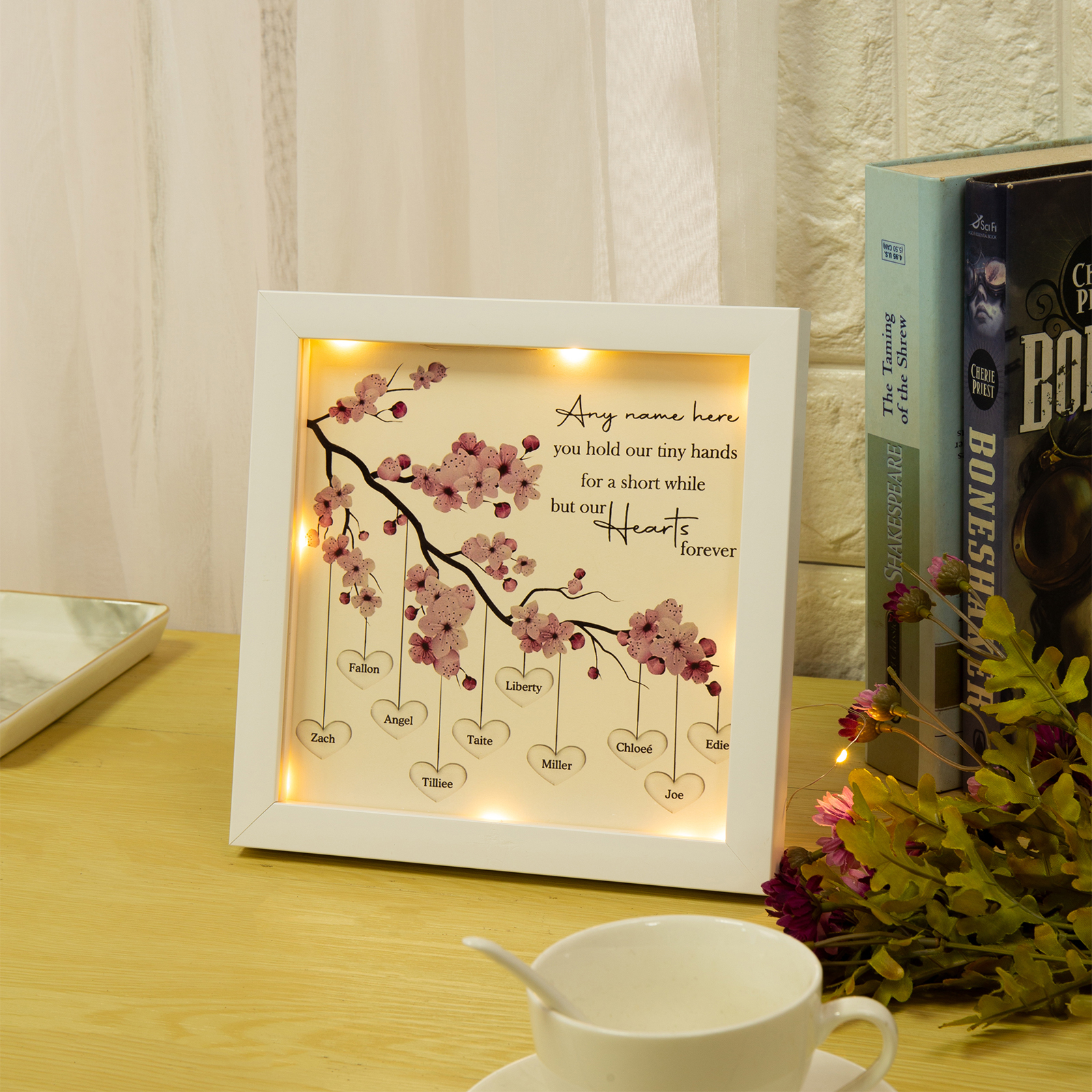 Personalised Flower Family Tree Frame Custom 10 Names LED Night Light-Jessemade AU