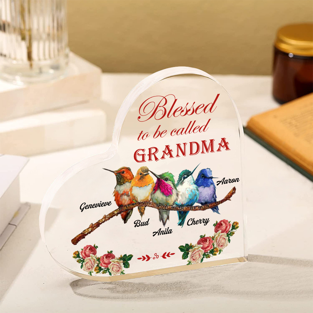 Acrylic Heart Keepsake Custom 6 Names Birds Decor Personalised Gifts for Grandma Mum-Jessemade AU