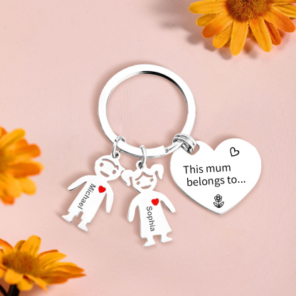 2 Names - Personalised Keychain with Kid Charm Engraved Names Keychain Heart Mother's Day Gift for Mum/Nan-Jessemade AU