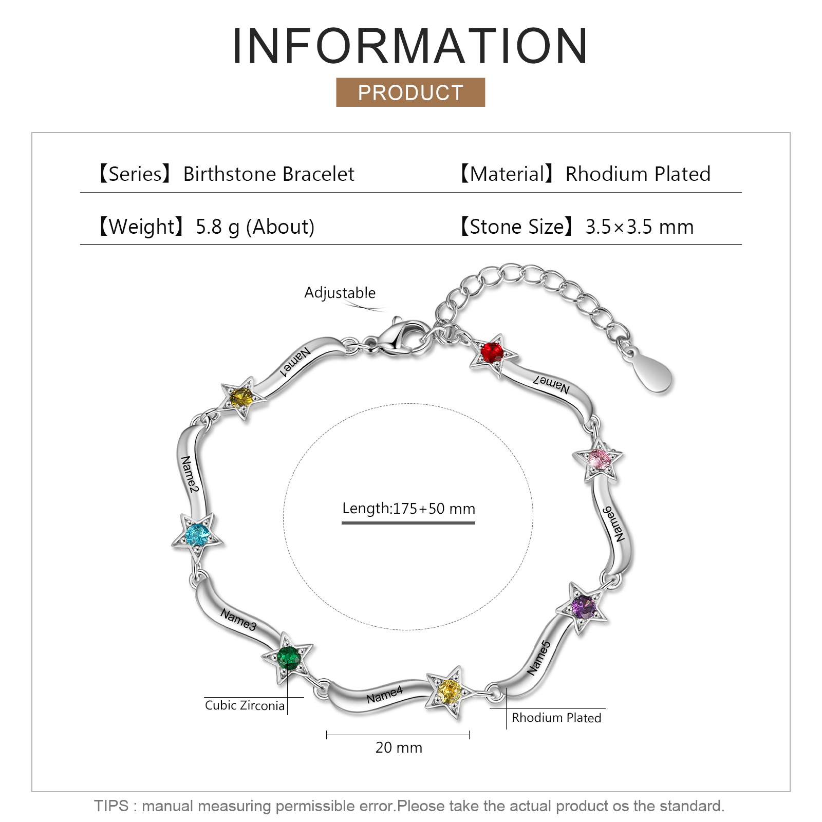 Personalised Star Bracelet With 7 Birthstones Custom Names Bracelet Gift For Women-Jessemade AU