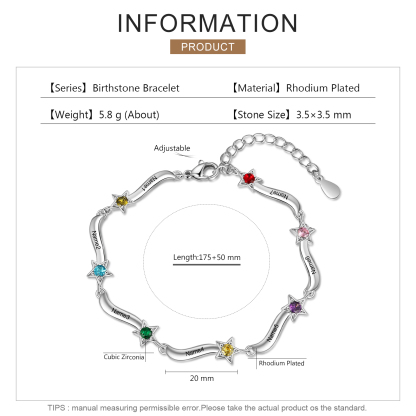 Personalised Star Bracelet With 7 Birthstones Custom Names Bracelet Gift For Women-Jessemade AU