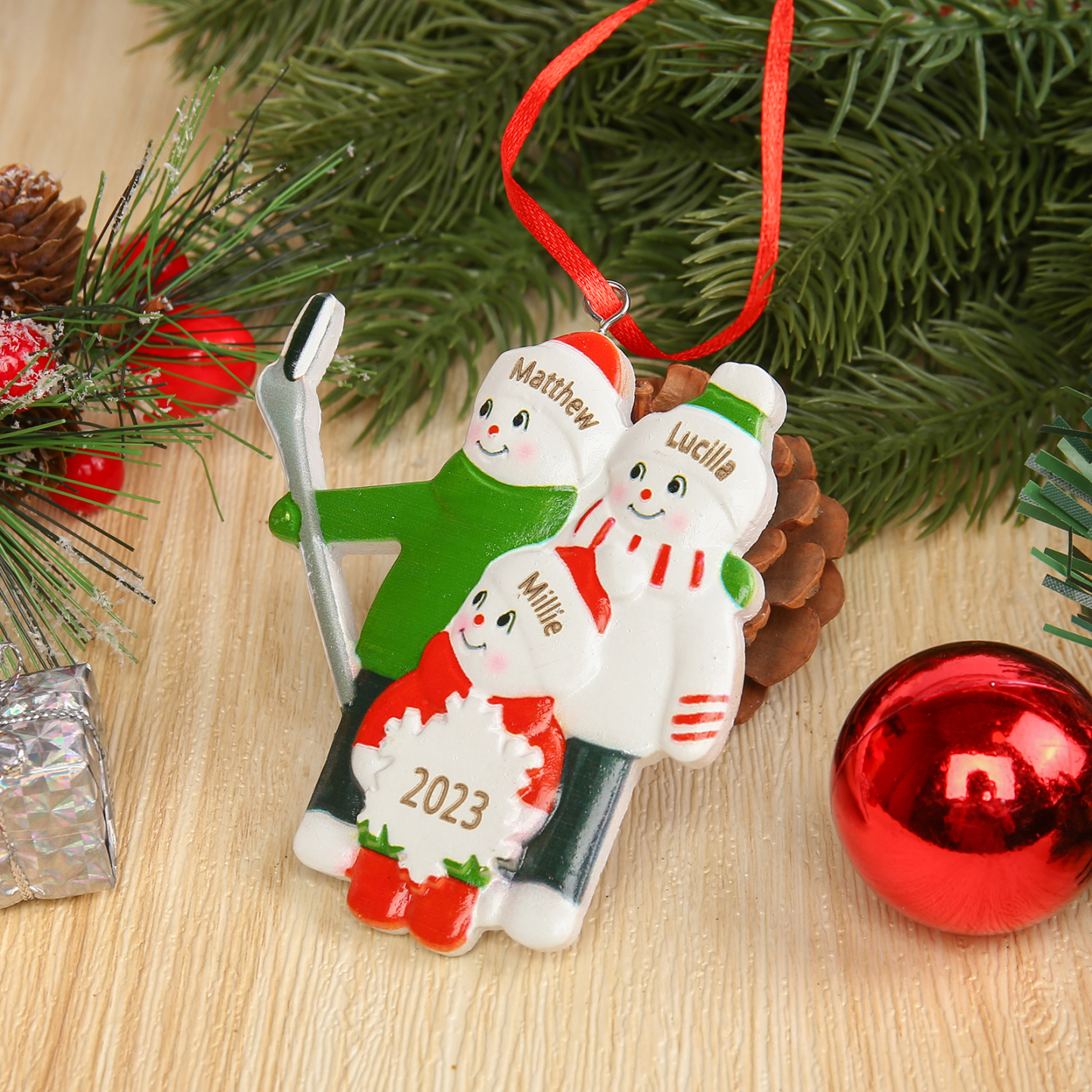 3 Names - Personalised Resin Christmas Ornaments Customised Name & Year Xmas Decor Gifts for Family Friends-Jessemade AU