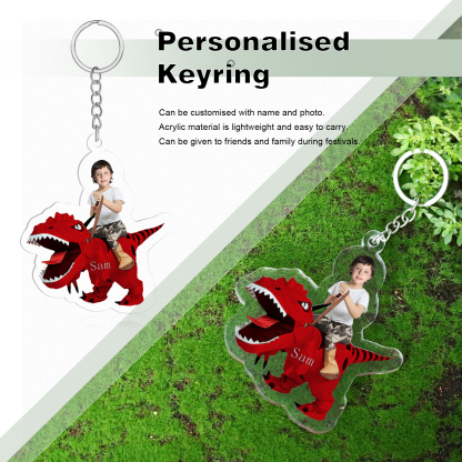 1 Name - Personalised Acrylic Dinosaur Keychain Customised Name & Photo Keychain Gift for Kids-Jessemade AU