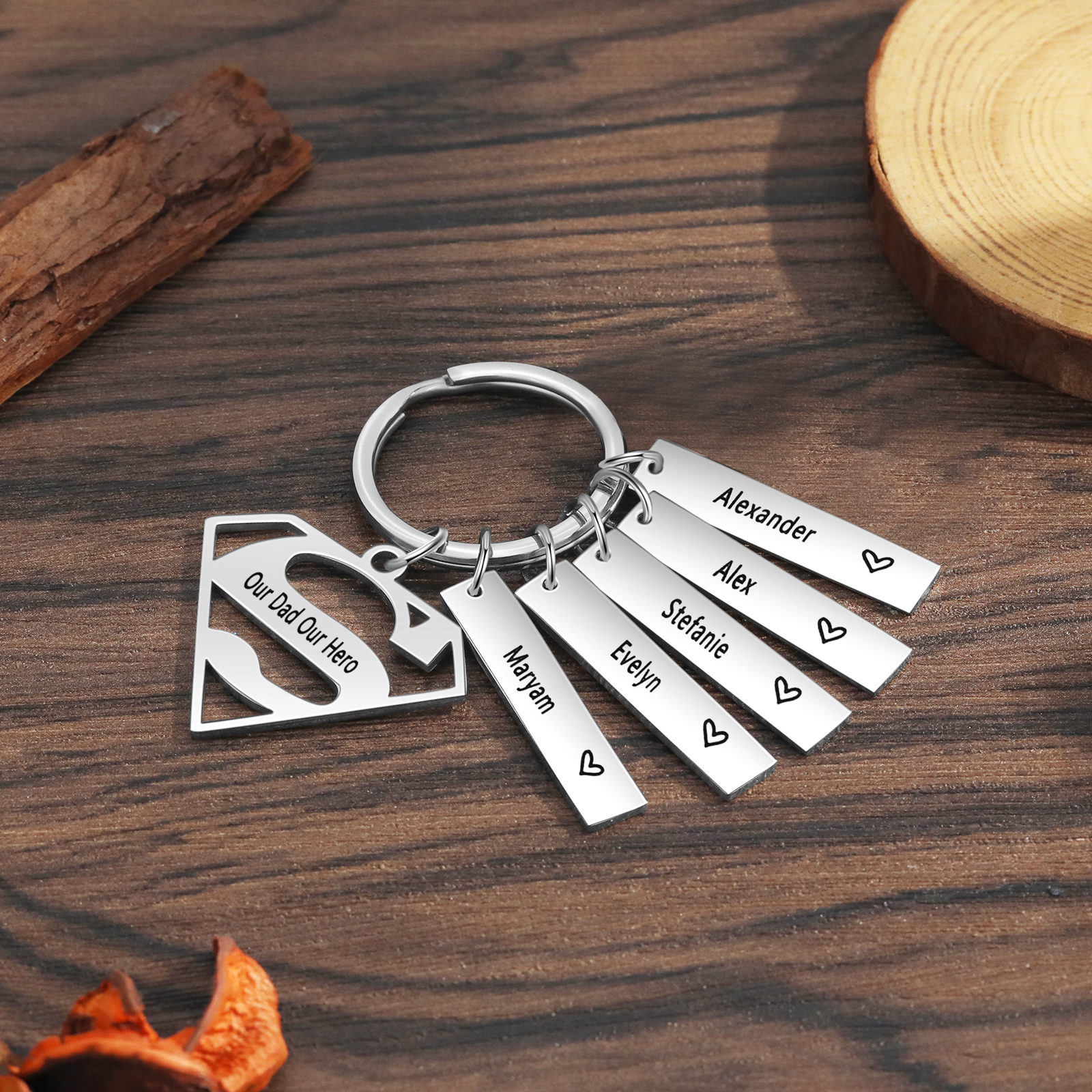 Custom Superman Sign Keychain Engrave 5 Names For Father-Jessemade AU
