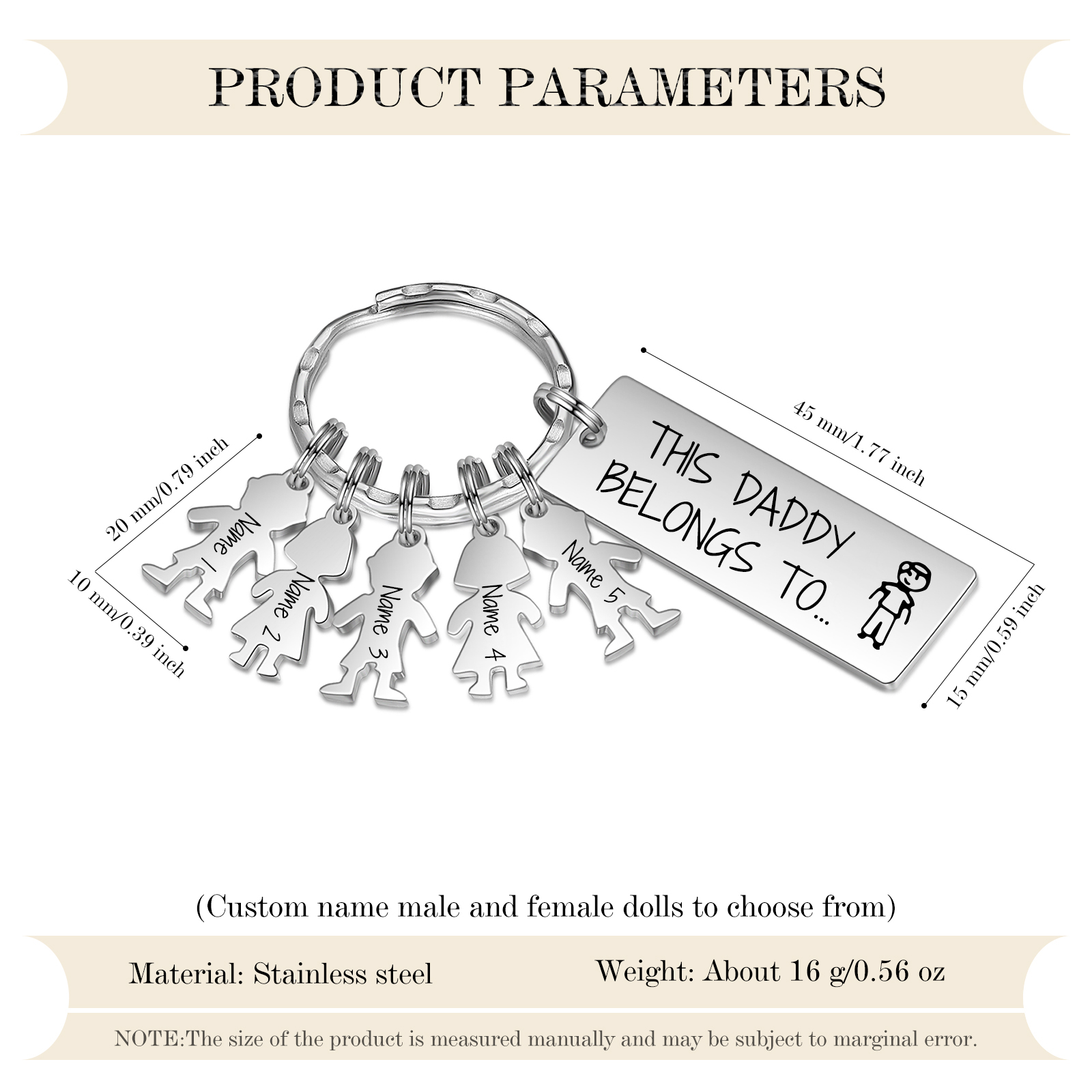 Personalised Keychain with 5 Kid Charms Father's Day Gift "This Daddy Belongs To" Custom Family Keyring-Jessemade AU