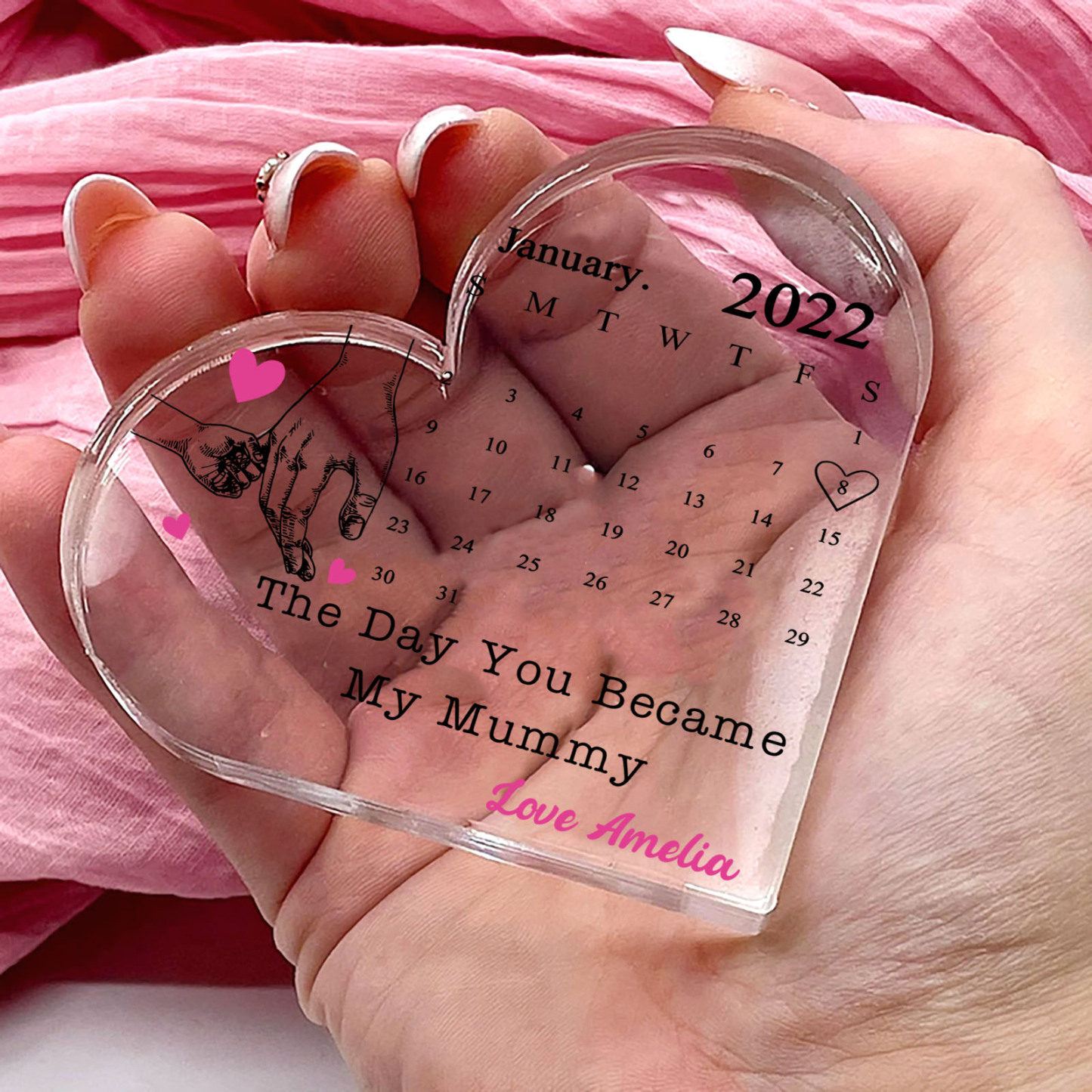 Personalised Acrylic Heart Keepsake Custom Date & Text Calendar Ornaments Hand In Hand - The Day You Became My Mommy/Mummy-Jessemade AU