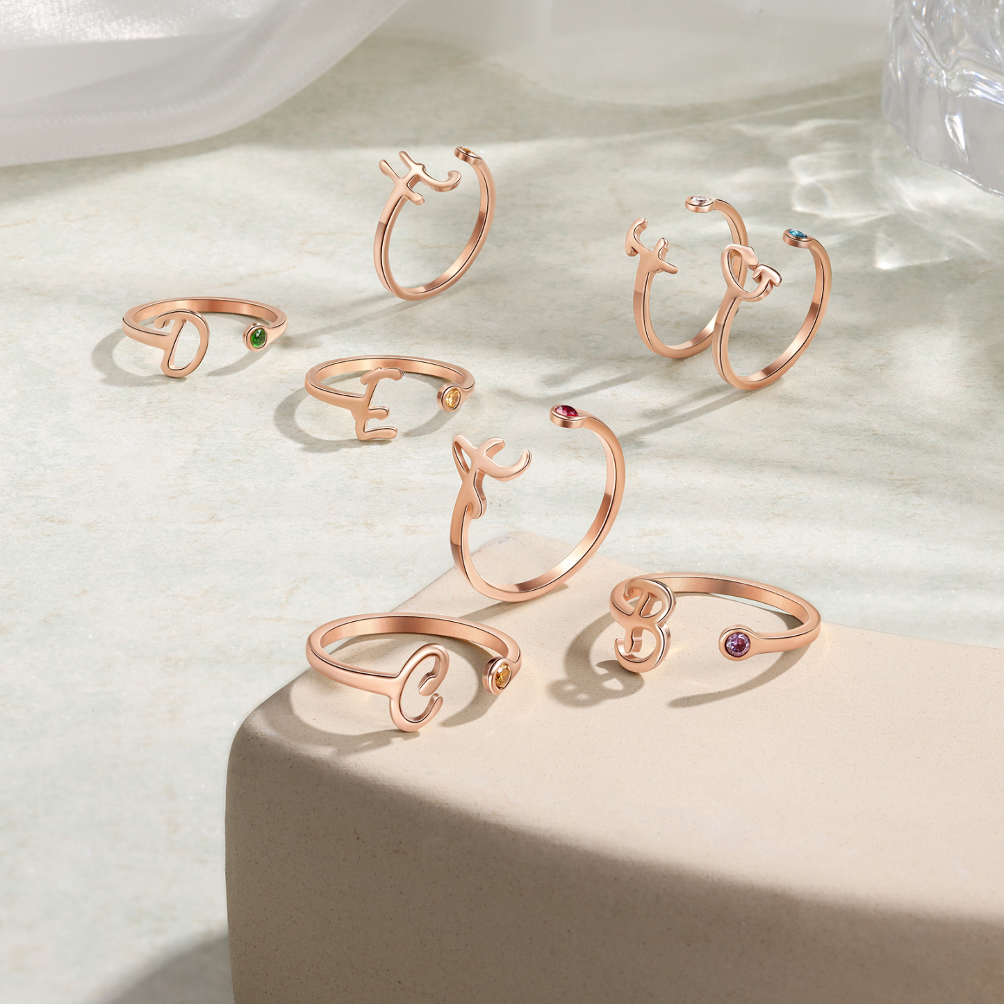 Letter Name Ring with Birthstone Custom 1 Letter Adjustable Ring for Her-Jessemade AU