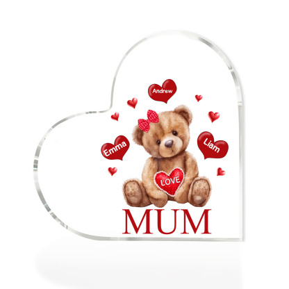 3 Names - Personalised Acrylic Heart Keepsake Custom 2 Texts Teddy Bear Ornaments Gifts for Grandma/Mother-Jessemade AU