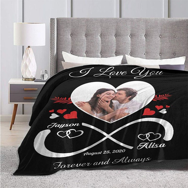 Personalised Couple Blanket Engrave Photo Sweet Gift "I love you forever and always"-Jessemade AU