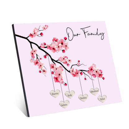 Personalised Plum Blossom Family Tree Picture Board Keepsake Wood Signs Photo Frame Engrave 6 Names-Jessemade AU