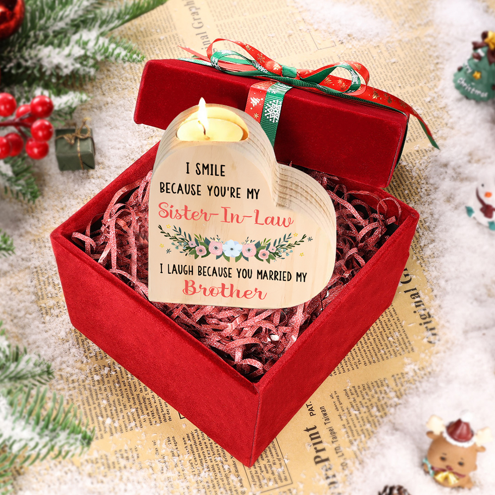 To My Sister-in-law Heart Candle Holder Wooden Candlesticks - I Smile Because You're My Sister-In-Law-Jessemade AU