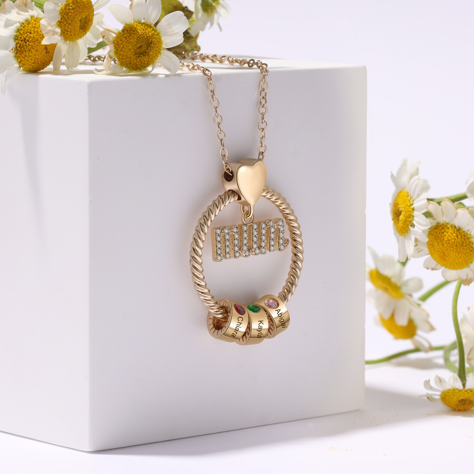 3 Names - Personalised Mum Circle Necklace Gift Set with Gift Box Custom Names & Birthstones Pendant Necklace Gift For Mum-Jessemade AU