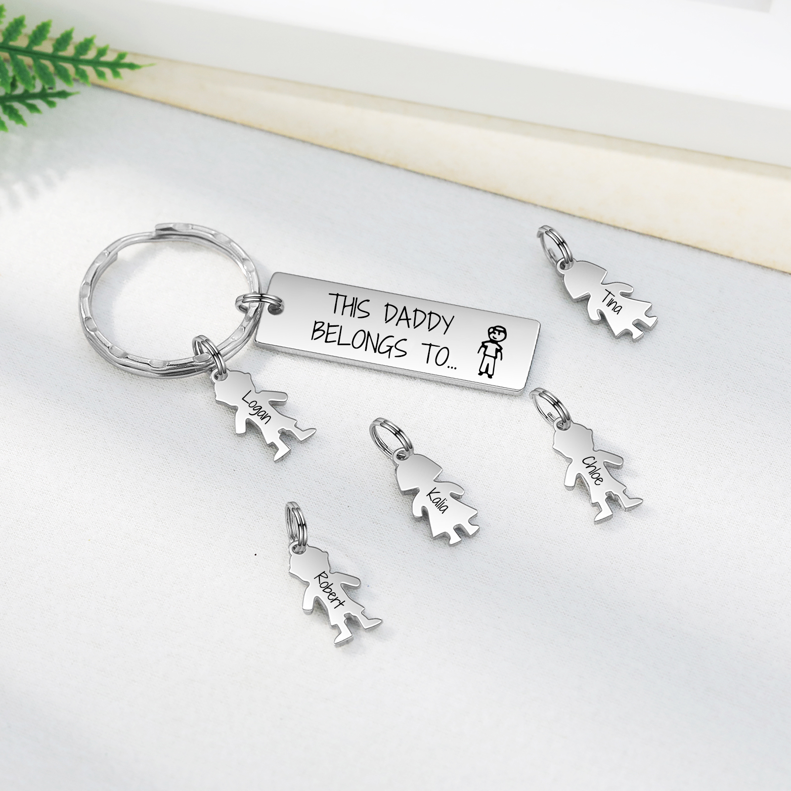 Personalised Keychain with 3 Kid Charms Father's Day Gift "This Daddy Belongs To" Custom Family Keyring-Jessemade AU