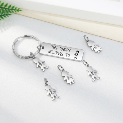 Personalised Keychain with 3 Kid Charms Father's Day Gift "This Daddy Belongs To" Custom Family Keyring-Jessemade AU