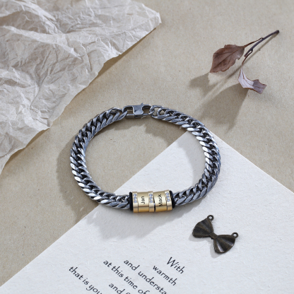 Personalised Cuban Chain Bracelet Customised Name Bracelet with 2 Beads-Jessemade AU