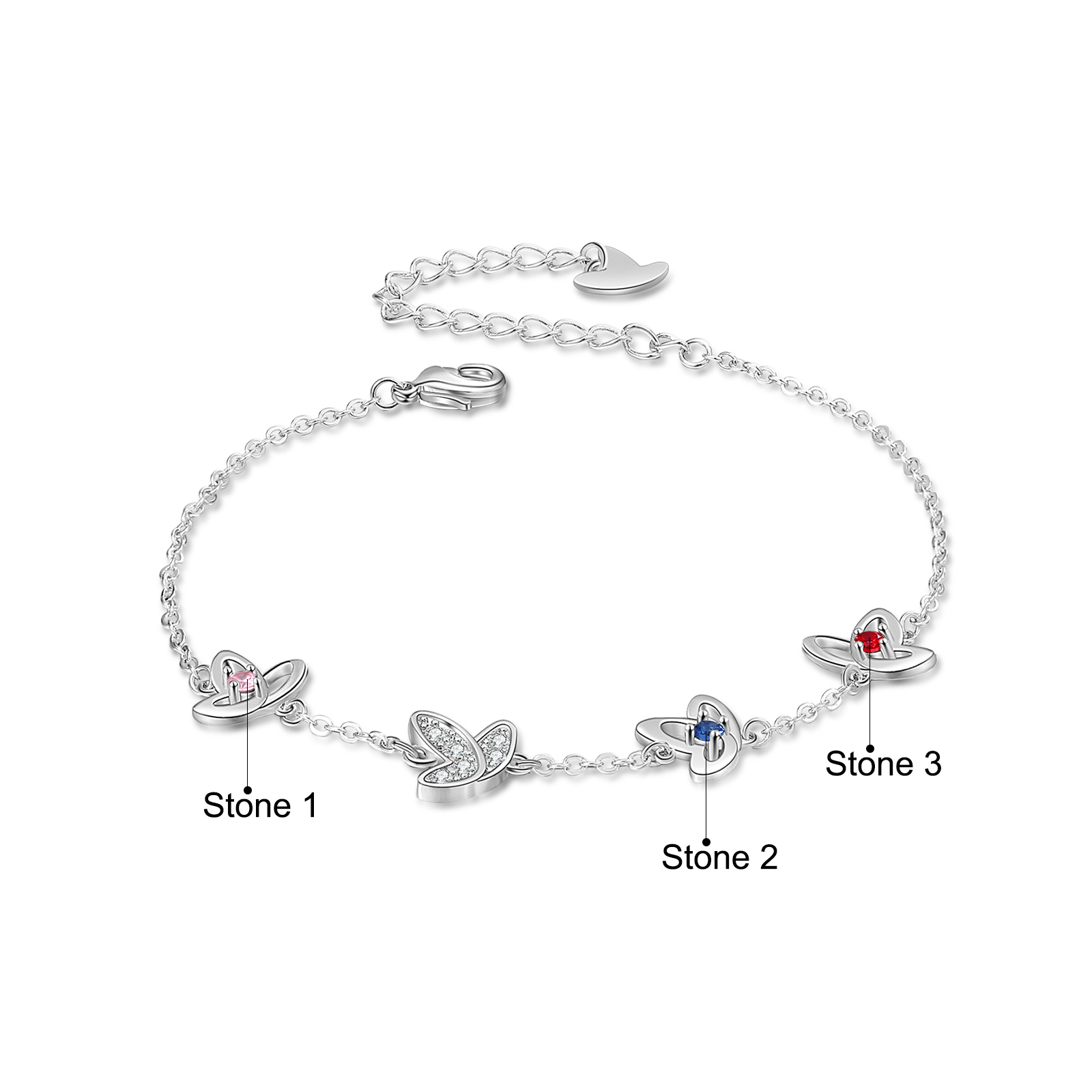 Personalised Butterfly Bracelet with 3 Birthstones Engraved Names Best Gift For Her-Jessemade AU