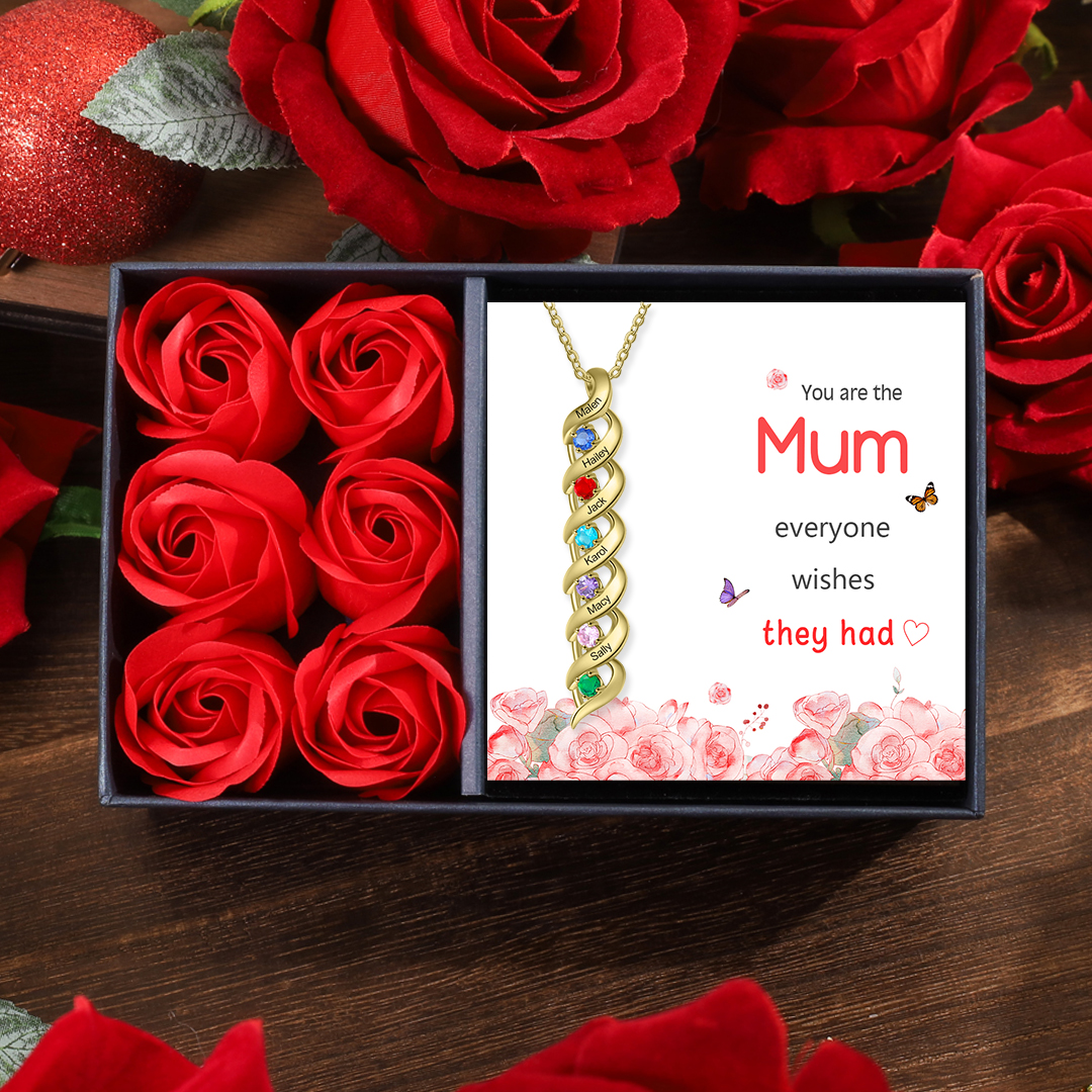 Customised Necklace Cascading Pendant with 6 Birthstones Engraving 6 Names Gifts for Her-Jessemade AU