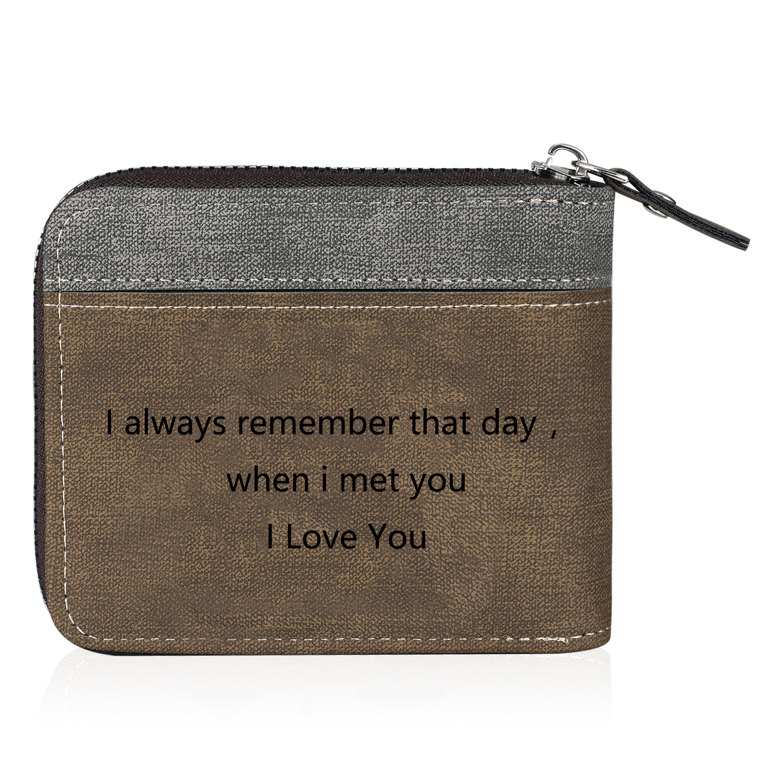 Personalised Photo & Text Billfold Wallet Custom Men's Leather Wallet Zipper Gift for Him-Jessemade AU