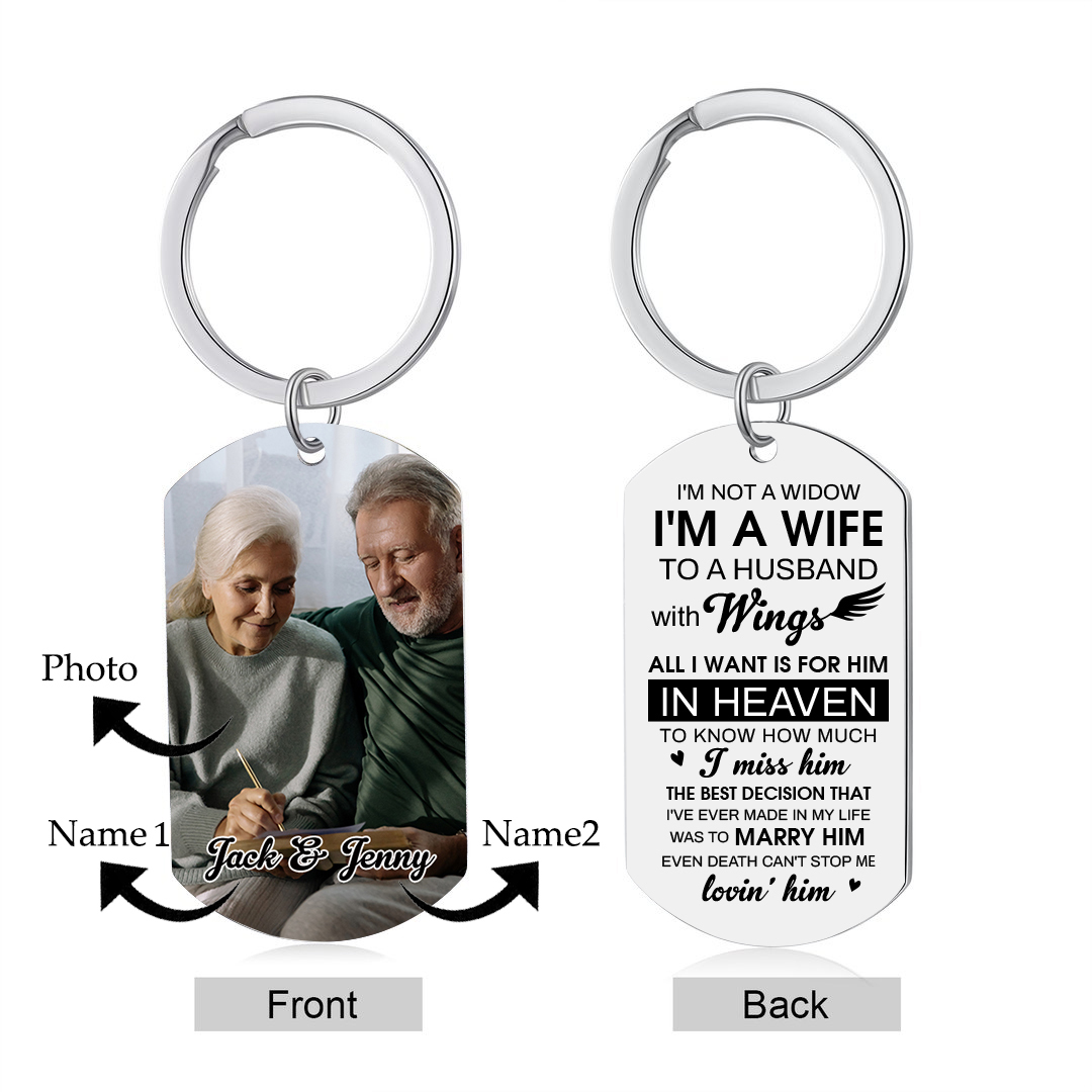 Personalised Photo Keychain Custom 2 Names Keyring Memorial Gift "I'm A Wife To A Husband With Wings"-Jessemade AU