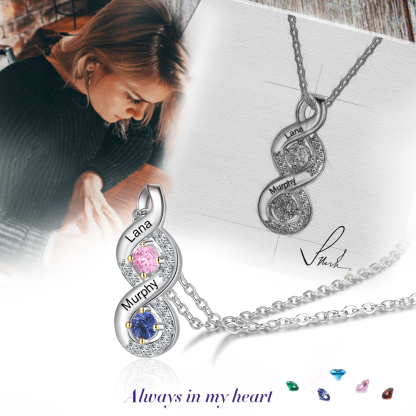 Personalised DNA Necklace With 2 Birthstones Engraved Names Gift For Women-Jessemade AU