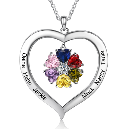 Personalised Heart Pendant Necklace with 6 Birthstones Engraved Names Family Necklace Gifts for Her-Jessemade AU