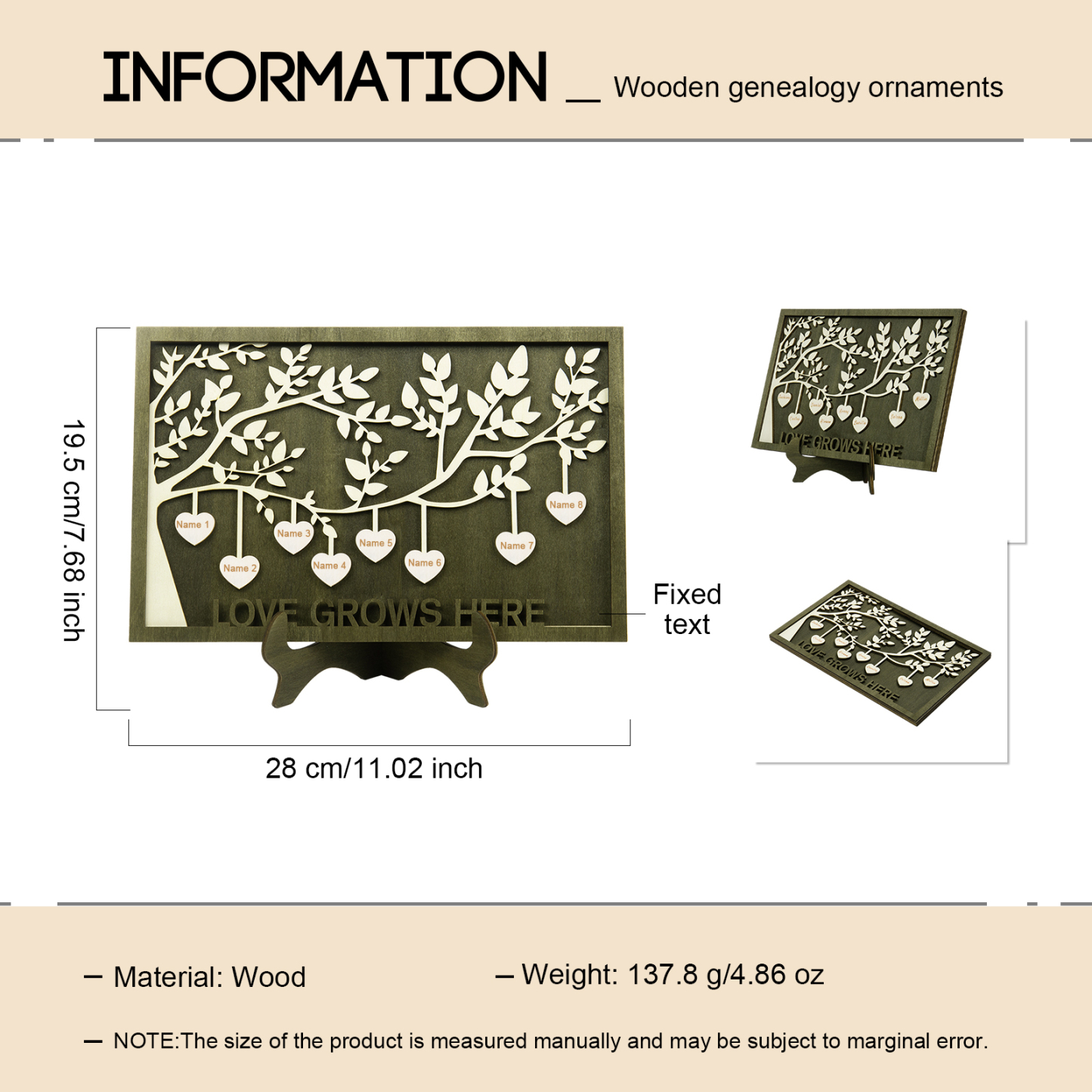 Family Tree Wood Frame Personalised Family Tree Sign Engrave 7 Names Keepsake Gifts-Jessemade AU
