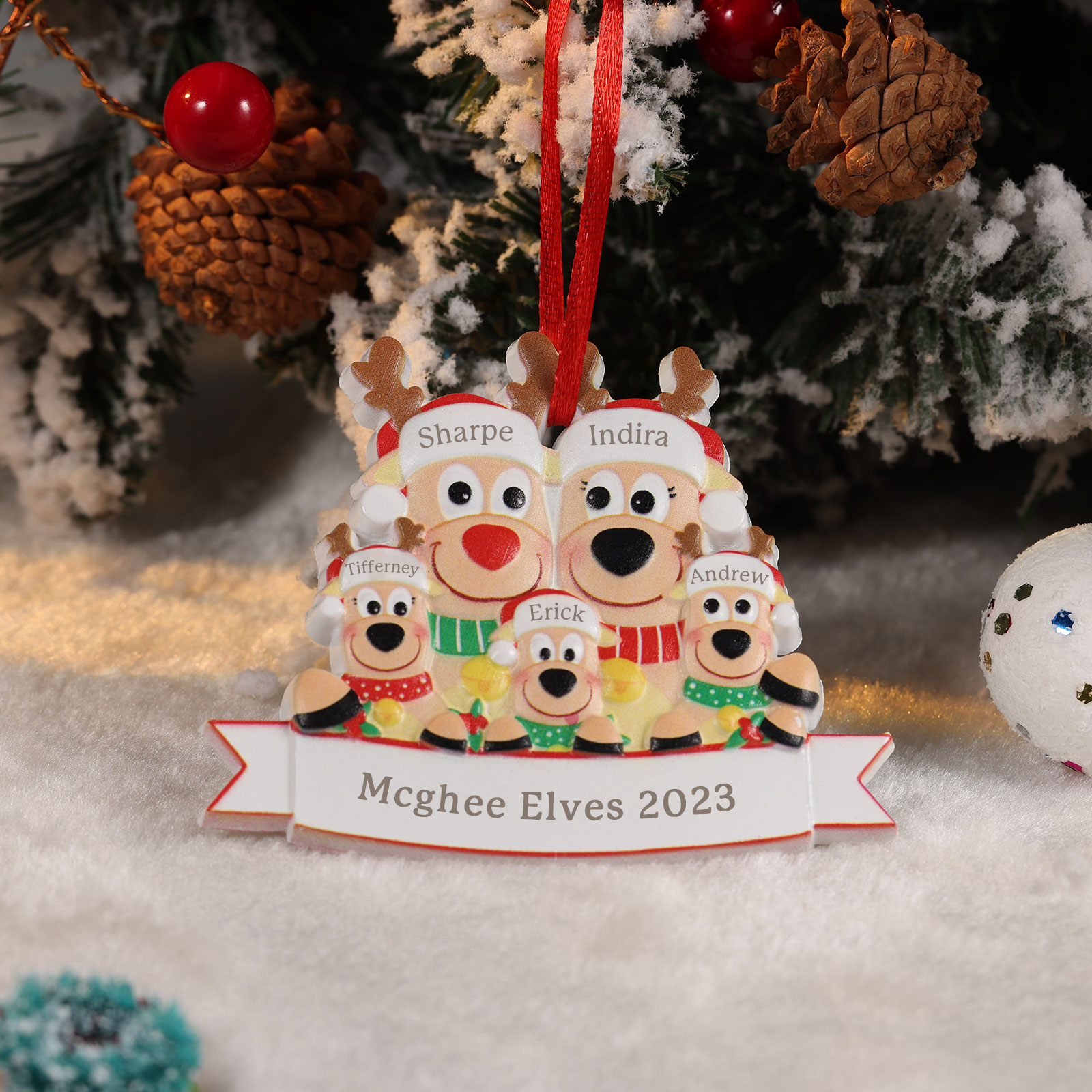 Personalised 5 Names & Text Reindeer Christmas Ornament Resin Christmas Tree Pendant for Family-Jessemade AU