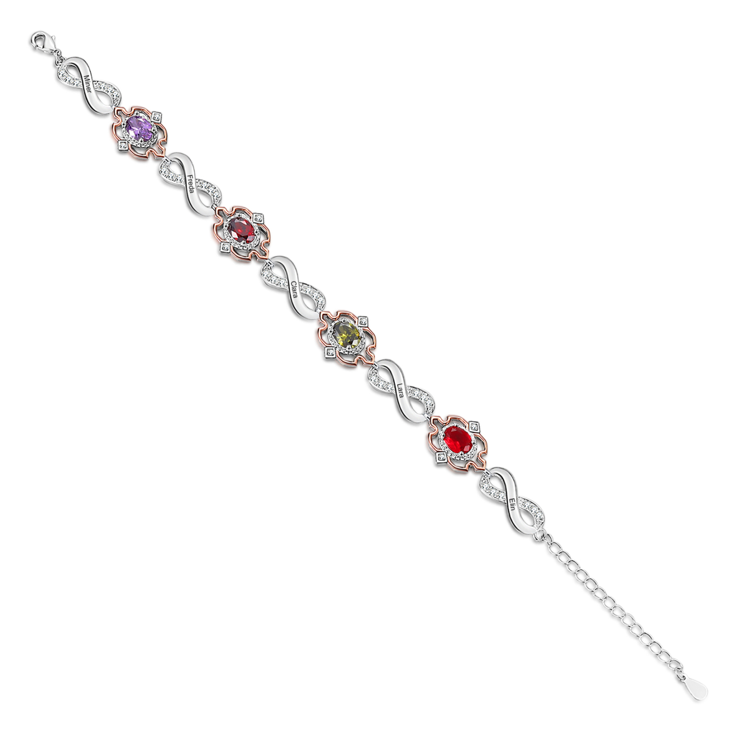 Infinity Bracelet Personalised 4 Birthstones Engraved 5 Names Women's Bracelets Birthday Gift for Her-Jessemade AU