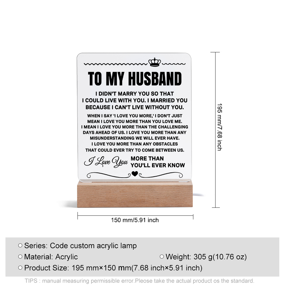 To My Husband Night Light, "I Love You More Than You'll Ever Know" LED Lamp Romantic Gifts for Him-Jessemade AU