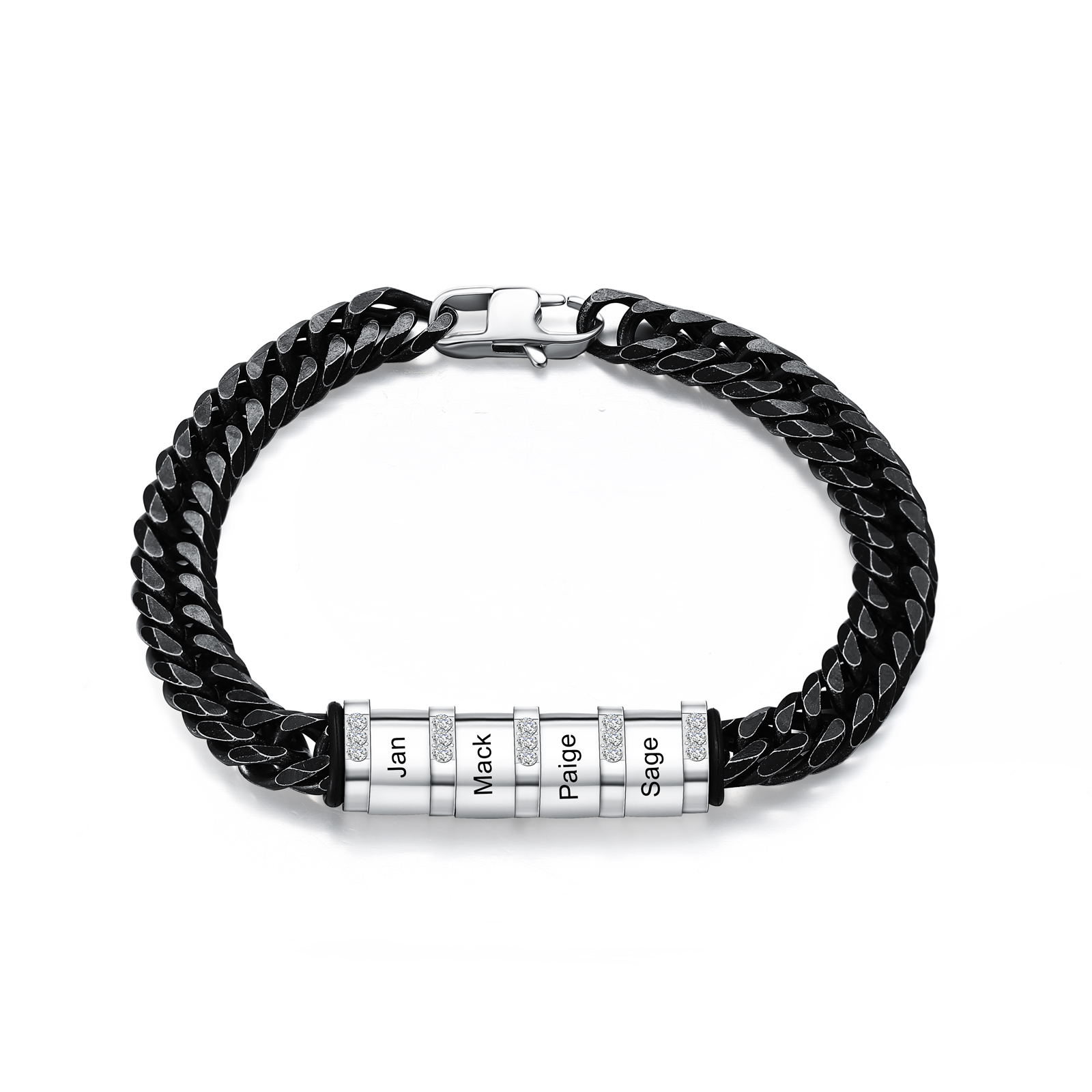 Personalised Black Stainless Steel Bracelet Custom 4 Names Men's Women's Bracelets For Couple