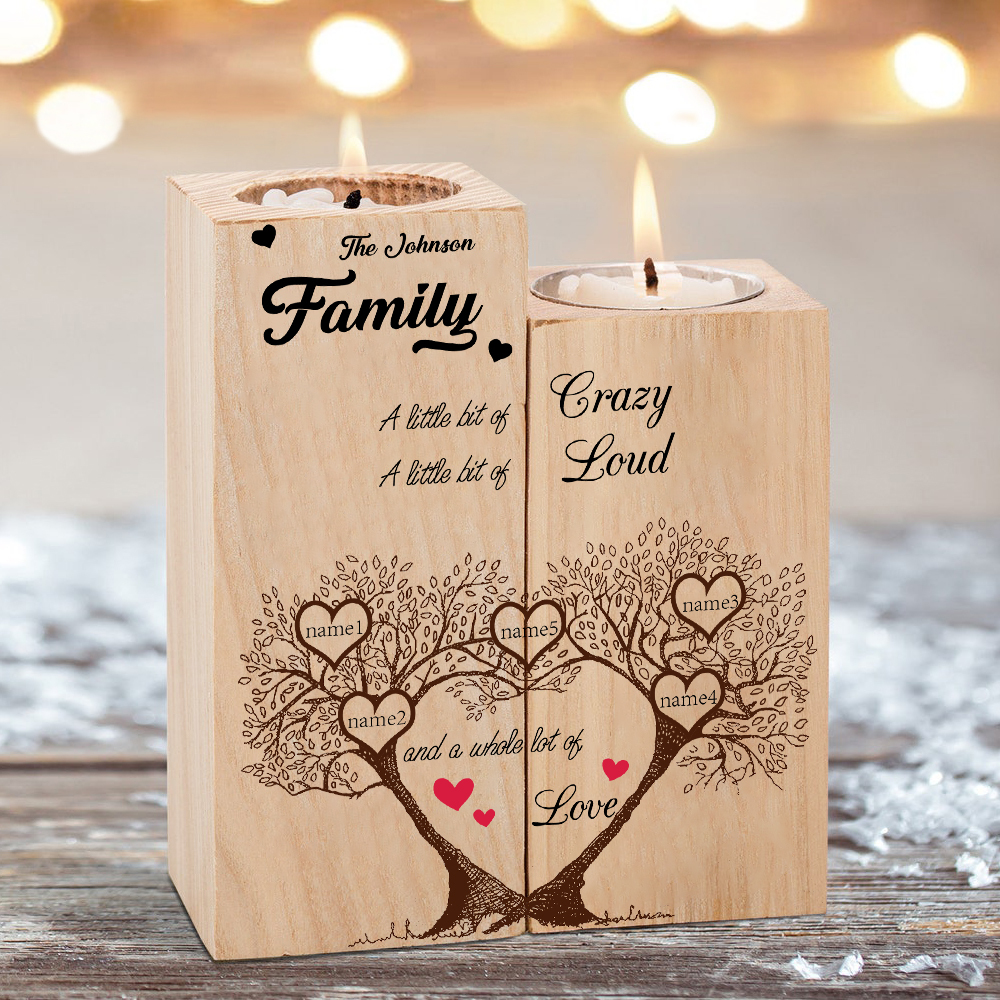 Family Name Wooden Heart Candle Holder Custom 5 Names Family Tree Candlesticks-Jessemade AU