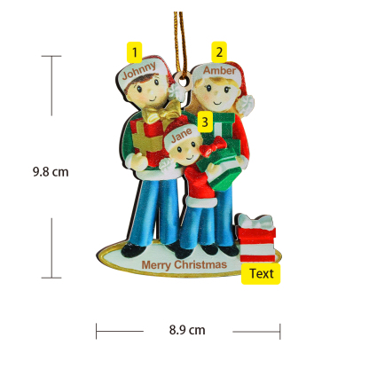 3 Names - Personalised Christmas Family Ornament Customised Names & Text Wooden Hanging Ornaments Christmas Gift for Family-Jessemade AU