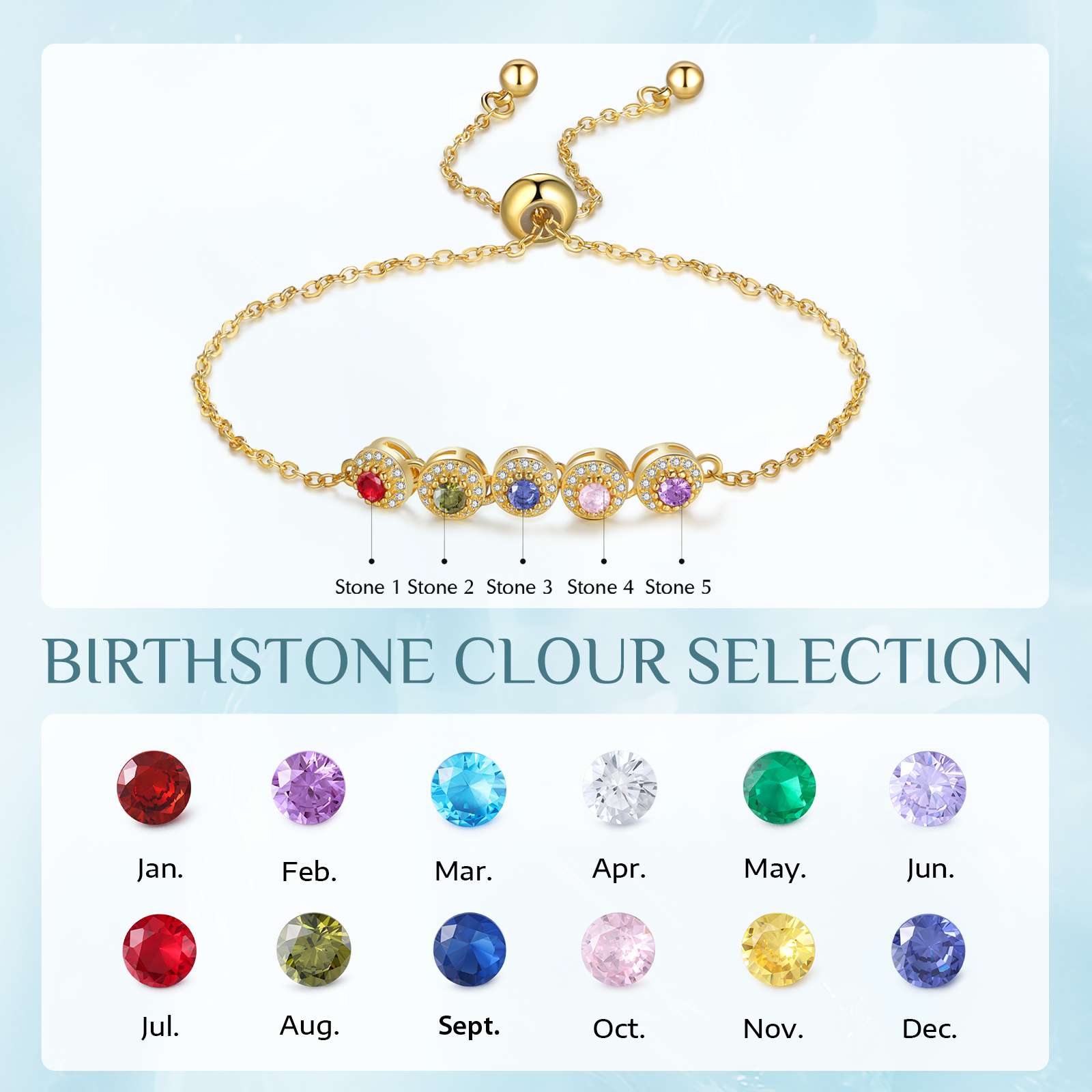 Personalised Women's Bracelet Customised 5 Birthstones Bracelets Birthday Mother's Day Gift for Her-Jessemade AU