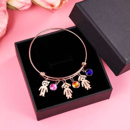 Personalised Kid Charms Bangle Bracelet With Names Customised 4 Birthstones Gift for Her-Jessemade AU