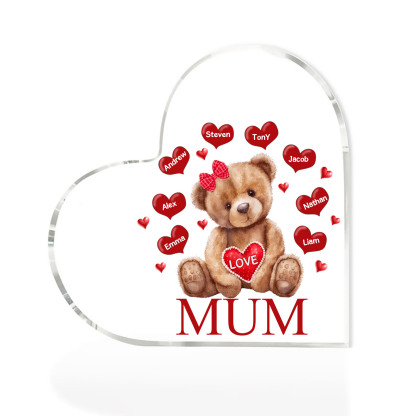 8 Names - Personalised Acrylic Heart Keepsake Custom 2 Texts Teddy Bear Ornaments Gifts for Grandma/Mother-Jessemade AU