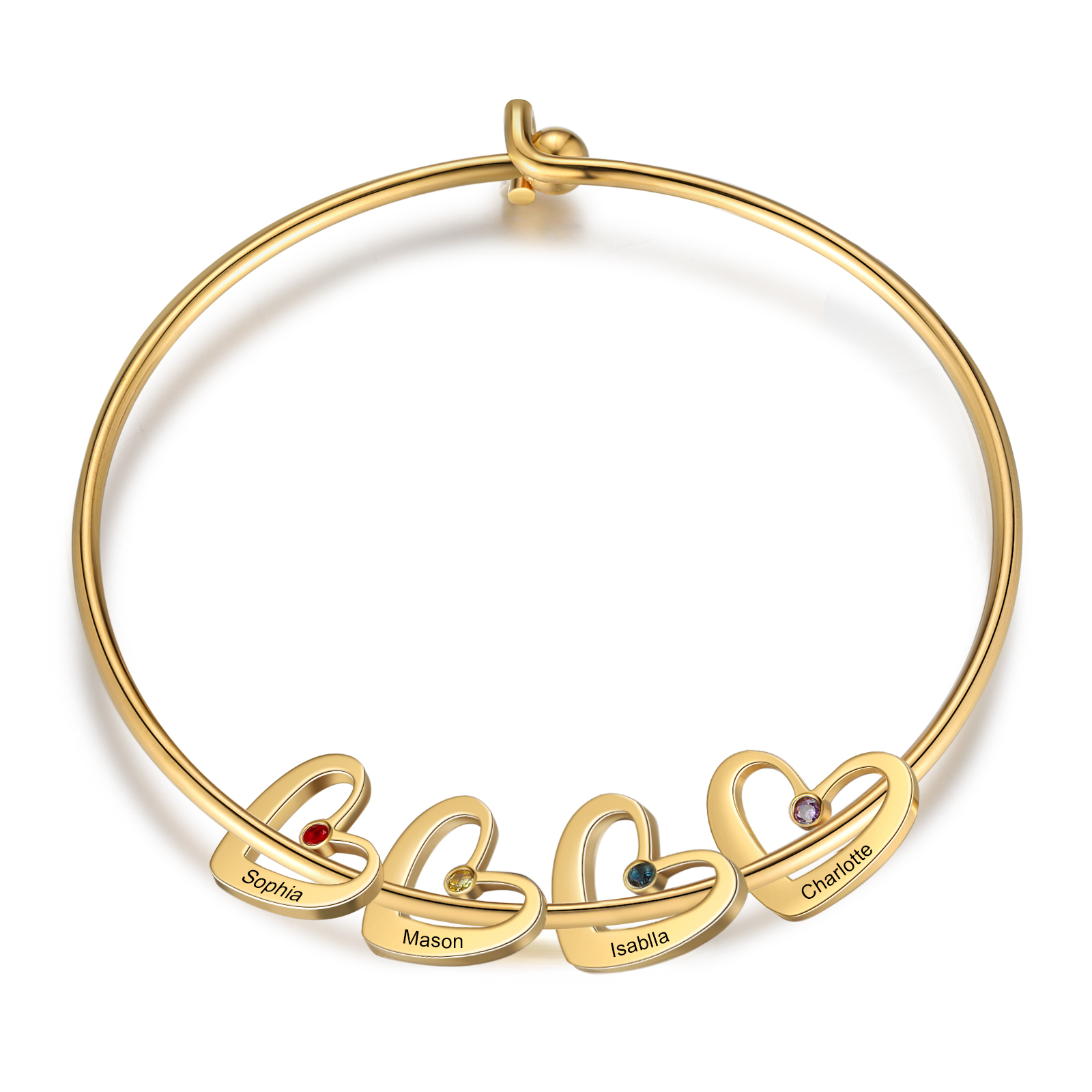 Personalised Heart Bangle With 4 Names and Birthstones Bangle Bracelet Mother's Day Gifts For women-Jessemade AU