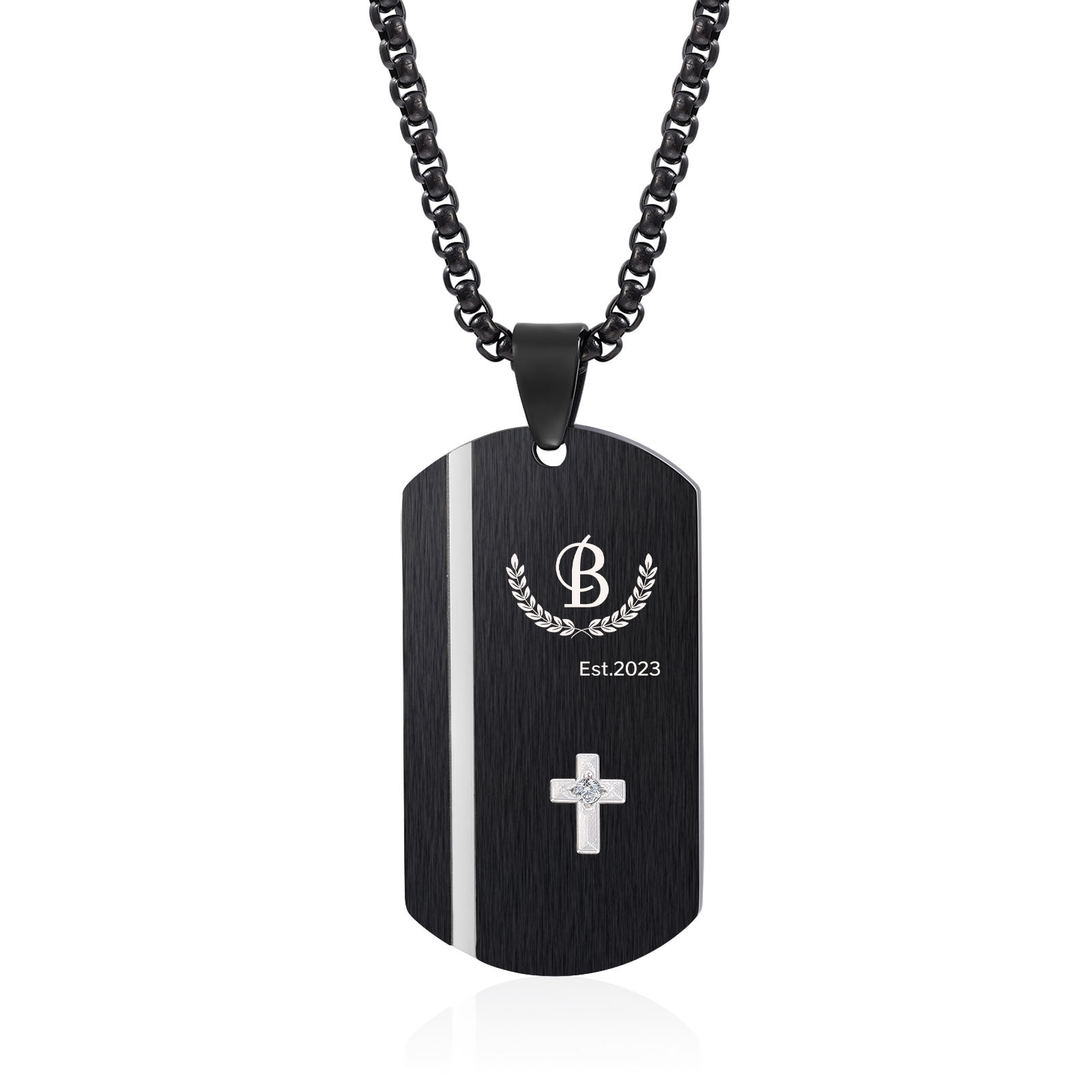 Personalised Men's Necklace Engraved Letter & Year & Text Dog Tag Necklace Stainless Steel Gift for Him-Jessemade AU