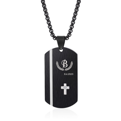 Personalised Men's Necklace Engraved Letter & Year & Text Dog Tag Necklace Stainless Steel Gift for Him-Jessemade AU