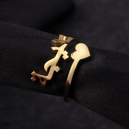 Personalised Arabic Heart Ring Custom 1 Names Open Ring Best Gift For Women-Jessemade AU