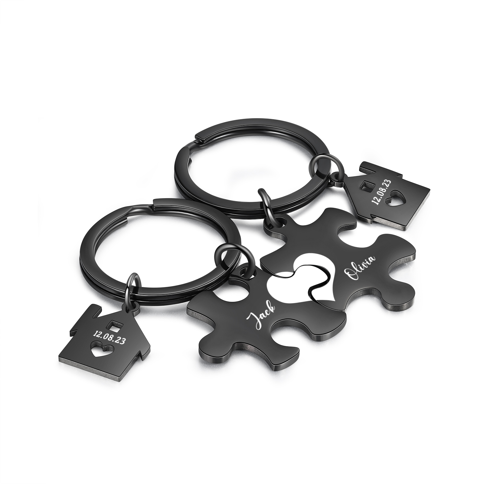 2 PCS Couple Keychain Set Custom 2 Names & Date Keyring Puzzle Keychain Valentine's Day Personalised Gift for Him/Her-Jessemade AU