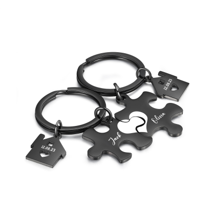 2 PCS Couple Keychain Set Custom 2 Names & Date Keyring Puzzle Keychain Valentine's Day Personalised Gift for Him/Her-Jessemade AU