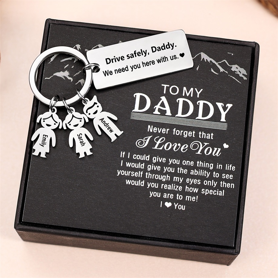 To My Dad Grandpa 3 Kid Charms Keychain "Drive Safely, Daddy"-Jessemade AU