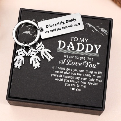 To My Dad Grandpa 3 Kid Charms Keychain "Drive Safely, Daddy"-Jessemade AU
