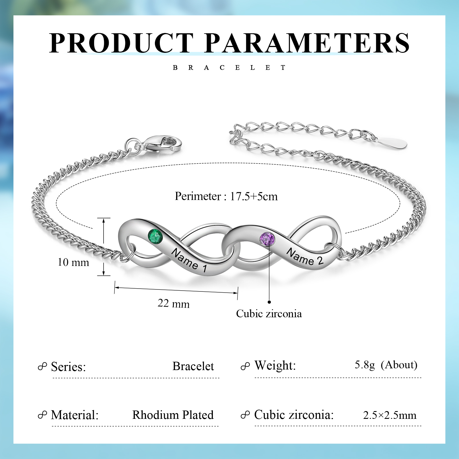 Personalised Infinity Bracelet Custom 2 Birthstones & 2 Names Bracelet Birthday Gift for Her-Jessemade AU