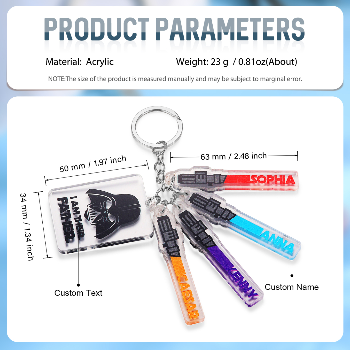 4 Names - Personalised Text & Name Acrylic Keychain Star Wars Gifts for Father/Grandpa-Jessemade AU