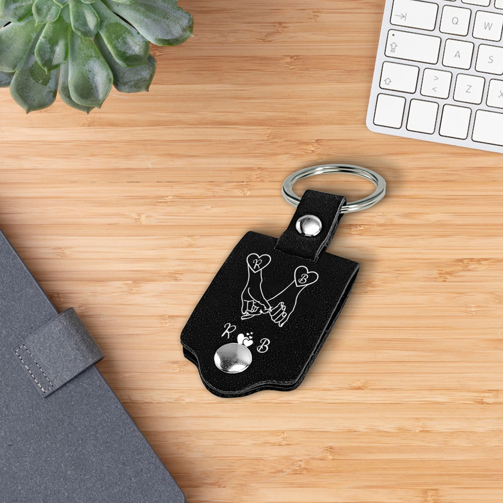 Pinky Swear Personalised Photo Keychain Customised Text & 2 Letters Leather Keyring Gifts for Valentine's Day Couples/Friends-Jessemade AU