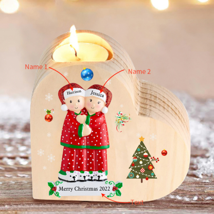 Christmas Family Candle Holder Wooden Custom 2 Names Heart Candlesticks Gifts For Family-Jessemade AU