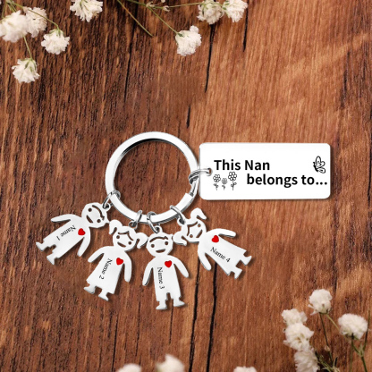 4 Names - Personalised Keychain with Kid Charms Engraved Names Keyring Mother's Day Gift for Nan-Jessemade AU