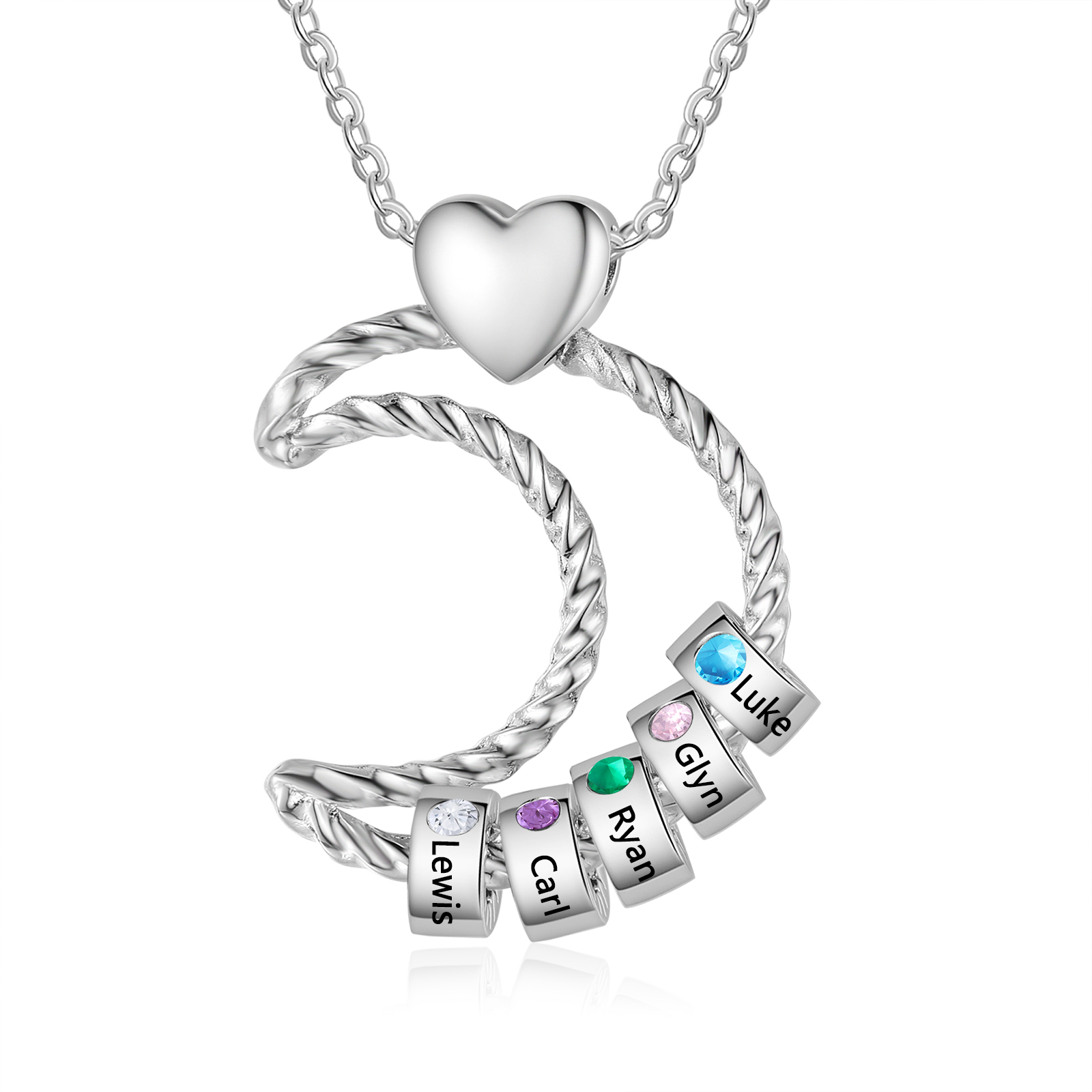 5 Names - Personalised Moon Pendant Necklace Custom Birthstones & Names Necklace Gift for Her-Jessemade AU